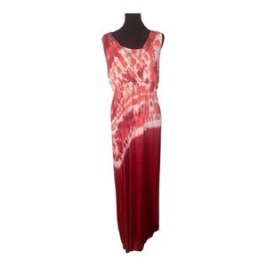 ONE WORLD Women’s Red and White Tie-Dye Sleeveless Maxi Dress Size L